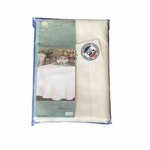 Tablecloth Hometrends Select Satin Stripe Visa Bone Color 60 x 84 Oval New - Picture 1 of 11